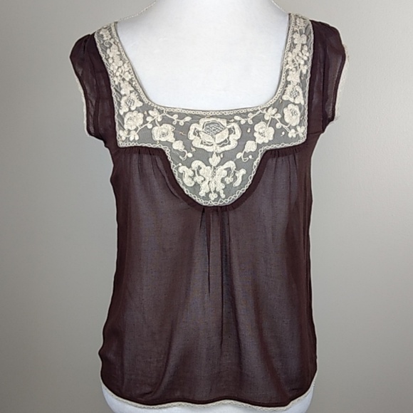 Anthropologie Fei Embroidered Neck Top Size 6 - Picture 2 of 6